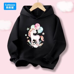 Children Floral Unicorn Cartoon Hoodie Clothing Girls - Image 4