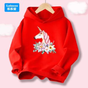 Children Floral Unicorn Cartoon Hoodie Clothing Girls - Image 3