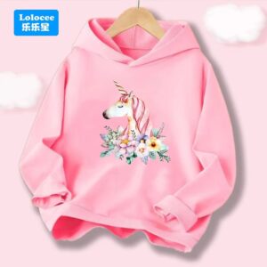 Children Floral Unicorn Cartoon Hoodie Clothing Girls - Image 2