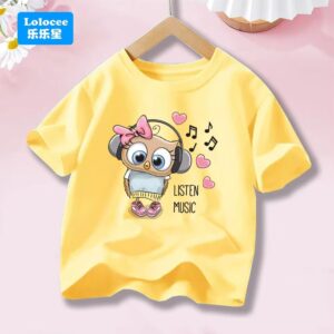 Cartoon Music Owl Print T Shirt Girls - Image 2