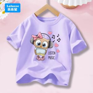Cartoon Music Owl Print T Shirt Girls
