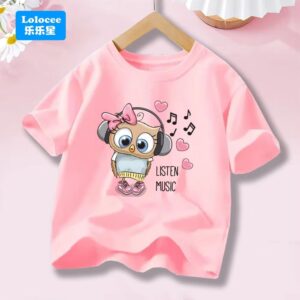 Cartoon Music Owl Print T Shirt Girls - Image 3