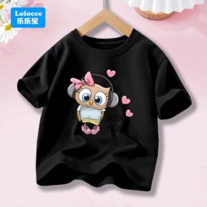 Cartoon Music Owl Print T Shirt Girls - Image 4