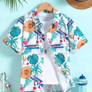 Beach Coconut Tree 3D Printed Tops Oversize Shirts Short Sleeve Boys & Girls - Image 11