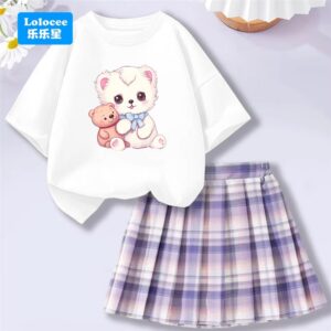 Baby Girls Cartoon Bear T-shirt + Pleated Skirt - Image 8