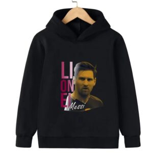 Messi Printed Children's Hooded Hoodie Plus Velvet Sweatshirt Casual Sportswear Pullover Black Top Boy and Girl Kid Baby Clothes - Image 4