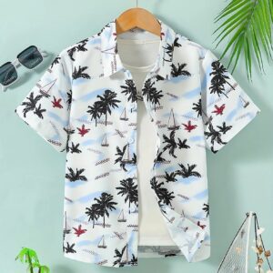 Beach Coconut Tree 3D Printed Tops Oversize Shirts Short Sleeve Boys & Girls - Image 10