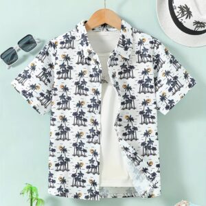 Beach Coconut Tree 3D Printed Tops Oversize Shirts Short Sleeve Boys & Girls