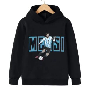 Messi Printed Children's Hooded Hoodie Plus Velvet Sweatshirt Casual Sportswear Pullover Black Top Boy and Girl Kid Baby Clothes - Image 6