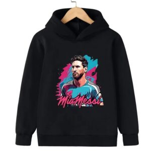 Messi Printed Children's Hooded Hoodie Plus Velvet Sweatshirt Casual Sportswear Pullover Black Top Boy and Girl Kid Baby Clothes - Image 3