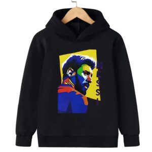 Messi Printed Children's Hooded Hoodie Plus Velvet Sweatshirt Casual Sportswear Pullover Black Top Boy and Girl Kid Baby Clothes - Image 5