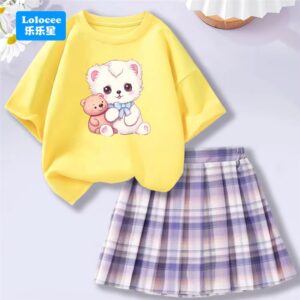 Baby Girls Cartoon Bear T-shirt + Pleated Skirt - Image 11