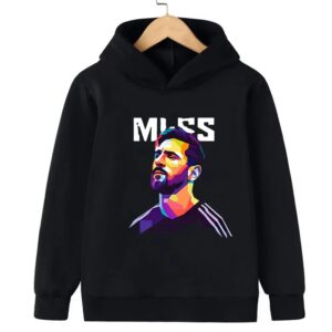 Messi Printed Children's Hooded Hoodie Plus Velvet Sweatshirt Casual Sportswear Pullover Black Top Boy and Girl Kid Baby Clothes