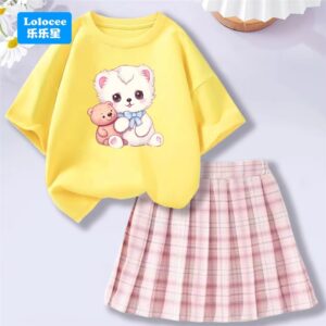 Baby Girls Cartoon Bear T-shirt + Pleated Skirt - Image 6