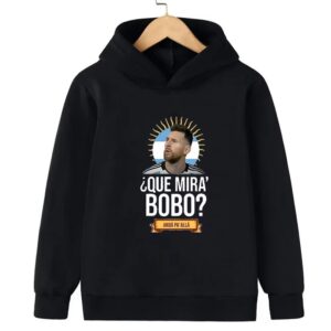 Messi Printed Children's Hooded Hoodie Plus Velvet Sweatshirt Casual Sportswear Pullover Black Top Boy and Girl Kid Baby Clothes - Image 2
