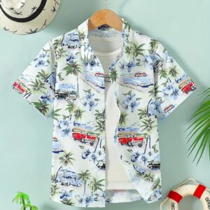 Beach Coconut Tree 3D Printed Tops Oversize Shirts Short Sleeve Boys & Girls - Image 5