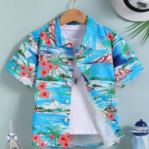 Beach Coconut Tree 3D Printed Tops Oversize Shirts Short Sleeve Boys & Girls - Image 2