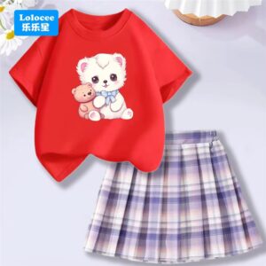 Baby Girls Cartoon Bear T-shirt + Pleated Skirt - Image 4